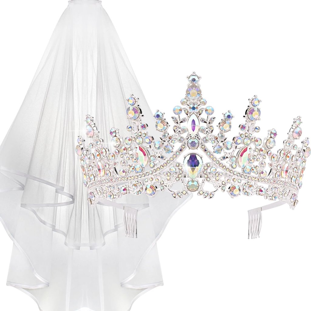 Sliver Wedding Crowns Veils For Women Bride Wedding Tiara Adult White Veils Bri